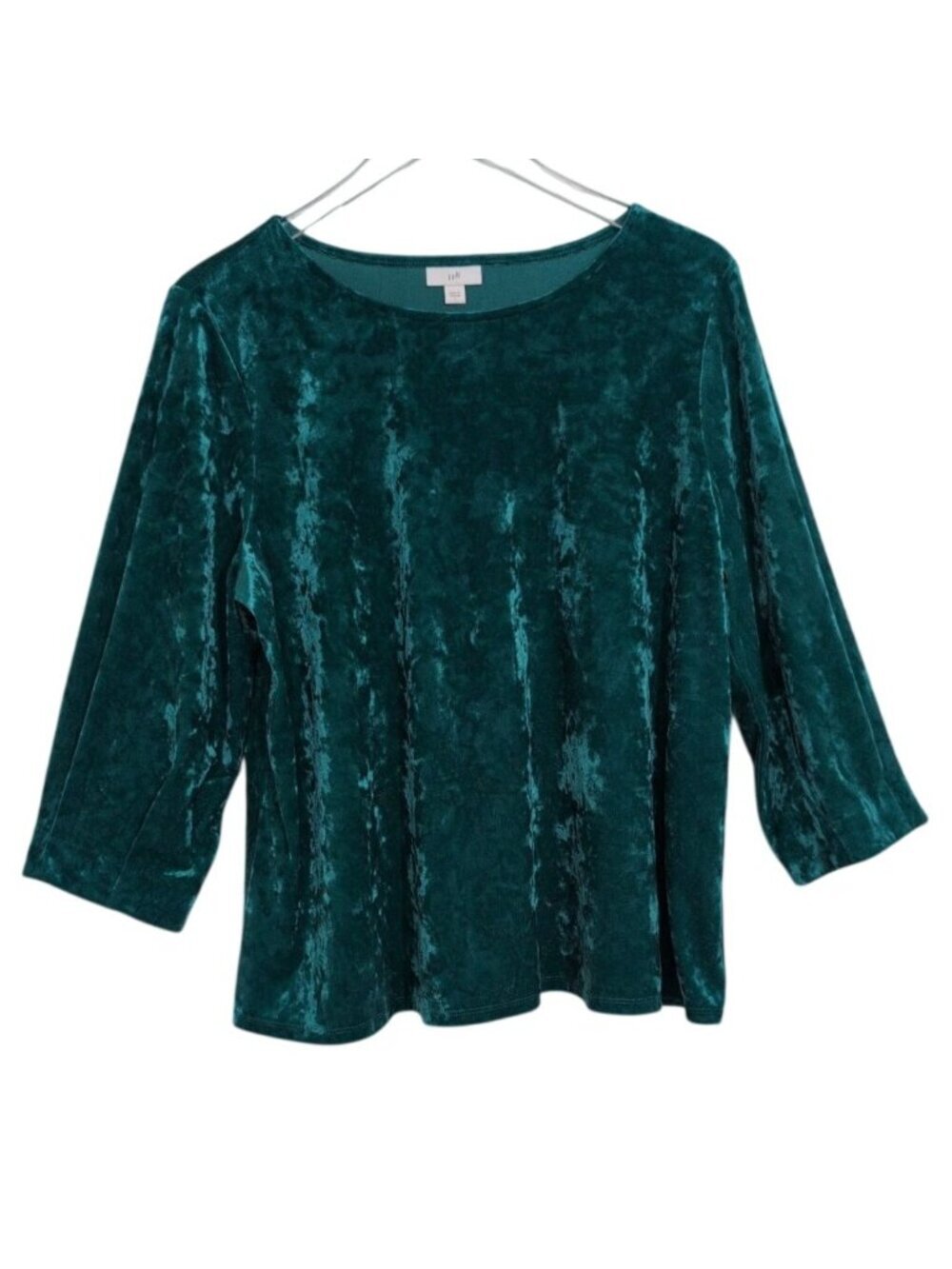 J Jill Crushed Velvet Shirt Womens Size Large Emerald Green Holiday Pullover